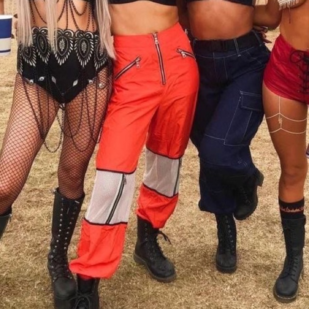 Red Mesh Knee Zipper Joggers